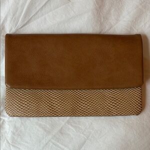 LOUENHIDE clutch purse wallet Brown & tan faux Leather zippered sections slots